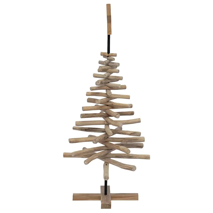 Sapin de Noël avec support Marron 120 cm Bois de teck solide - 7