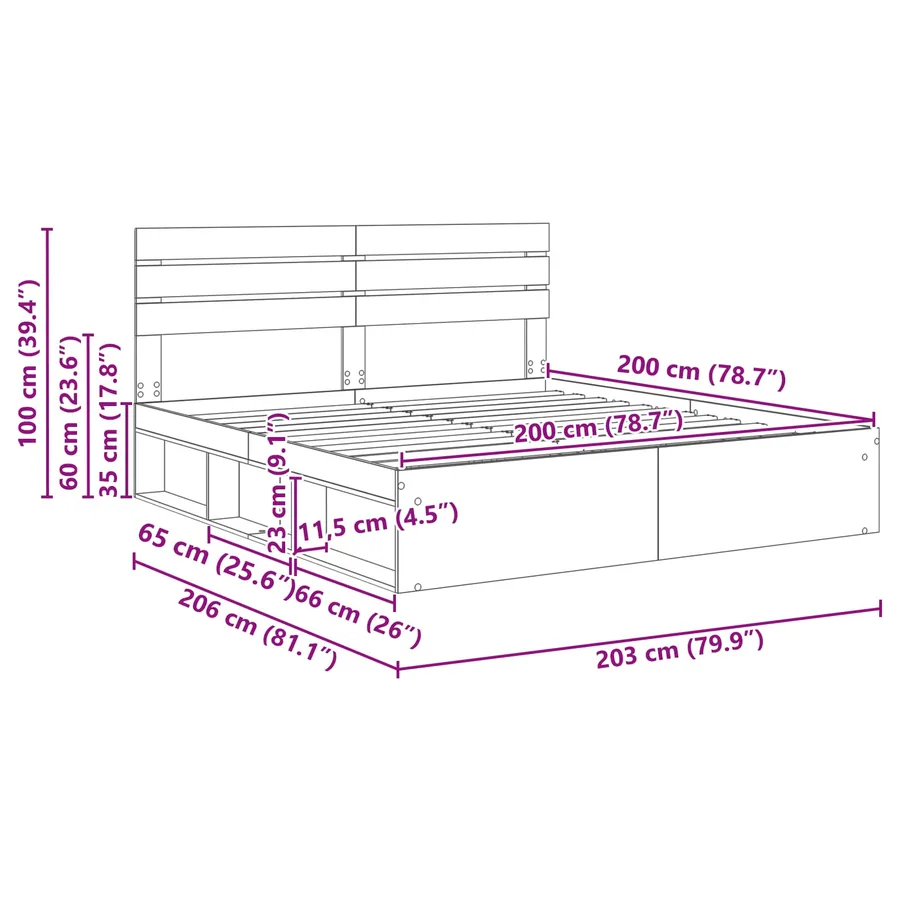 Cadre de lit Chêne artisan 200 x 200 cm Pin massif - 13