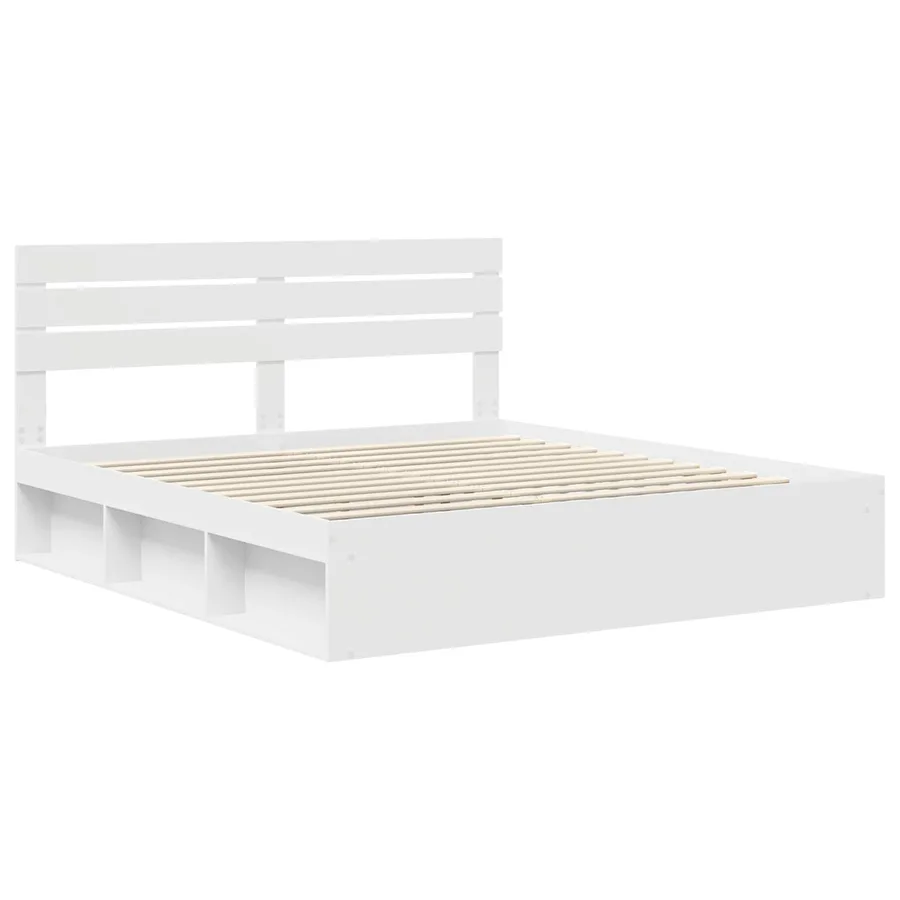 Cadre de lit avec tête de lit Blanc 200 x 200 cm Pin massif - 4