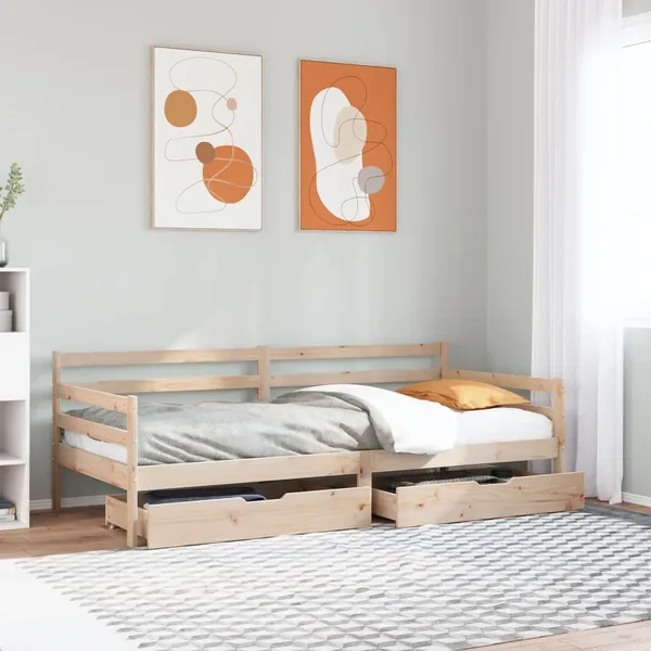 Lit de jour et tiroirs sans matelas blanc 80x200 cm bois massif