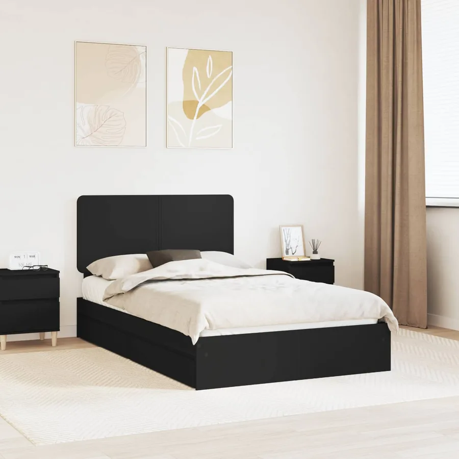 Lit de Rangement Noir 120 x 190 cm Bois d'ingénierie