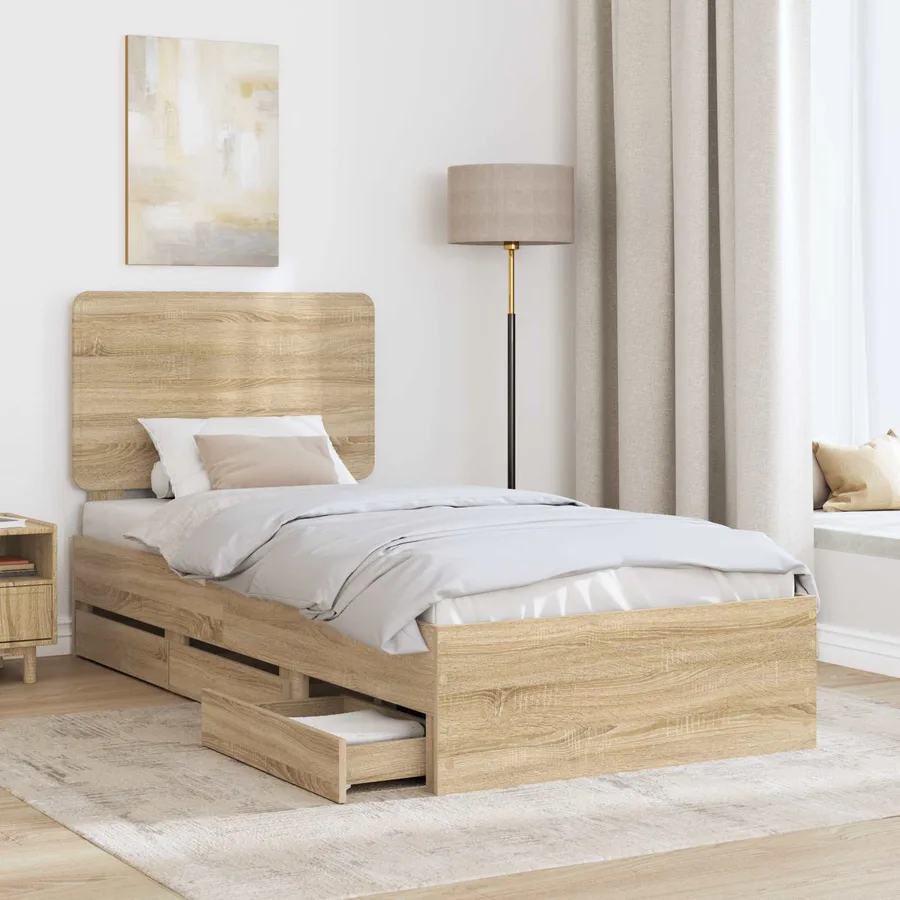 Cadre de lit Chêne Sonoma 100 x 200 cm Bois Ingénierie - 3