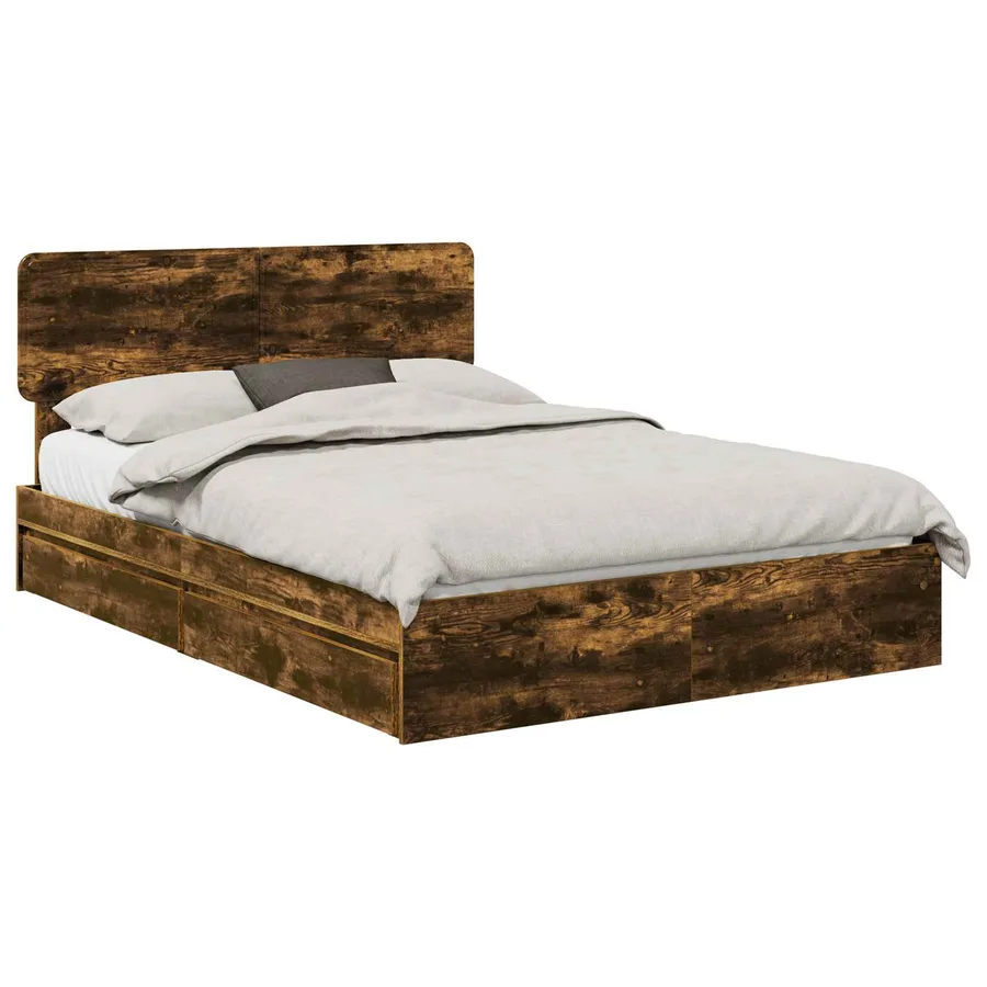 Lit de Rangement Chêne fumé 160 x 200 cm Bois d'ingénierie - 2