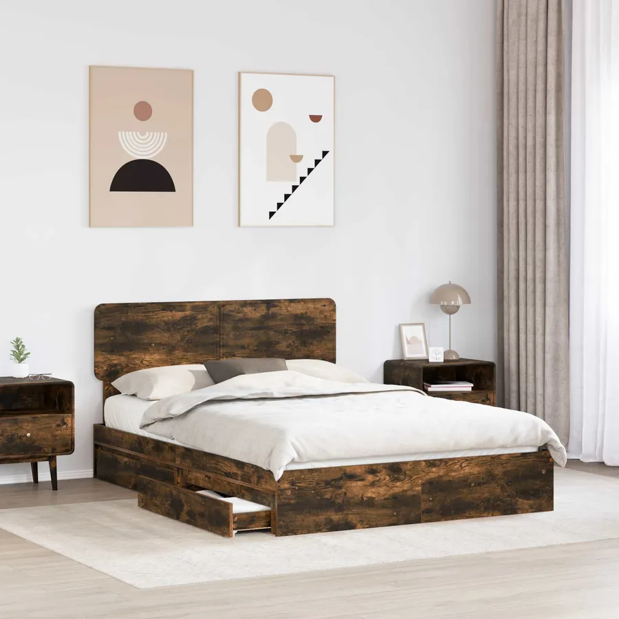 Lit de Rangement Chêne fumé 160 x 200 cm Bois d'ingénierie - 3