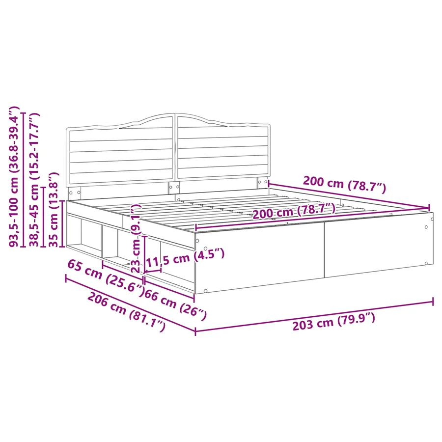 Cadre de lit Gris Sonoma 200 x 200 cm Pin massif - 13
