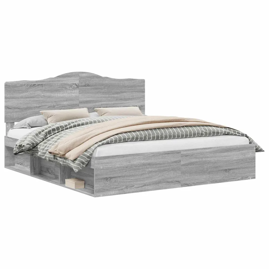 Cadre de lit Gris Sonoma 200 x 200 cm Pin massif - 2