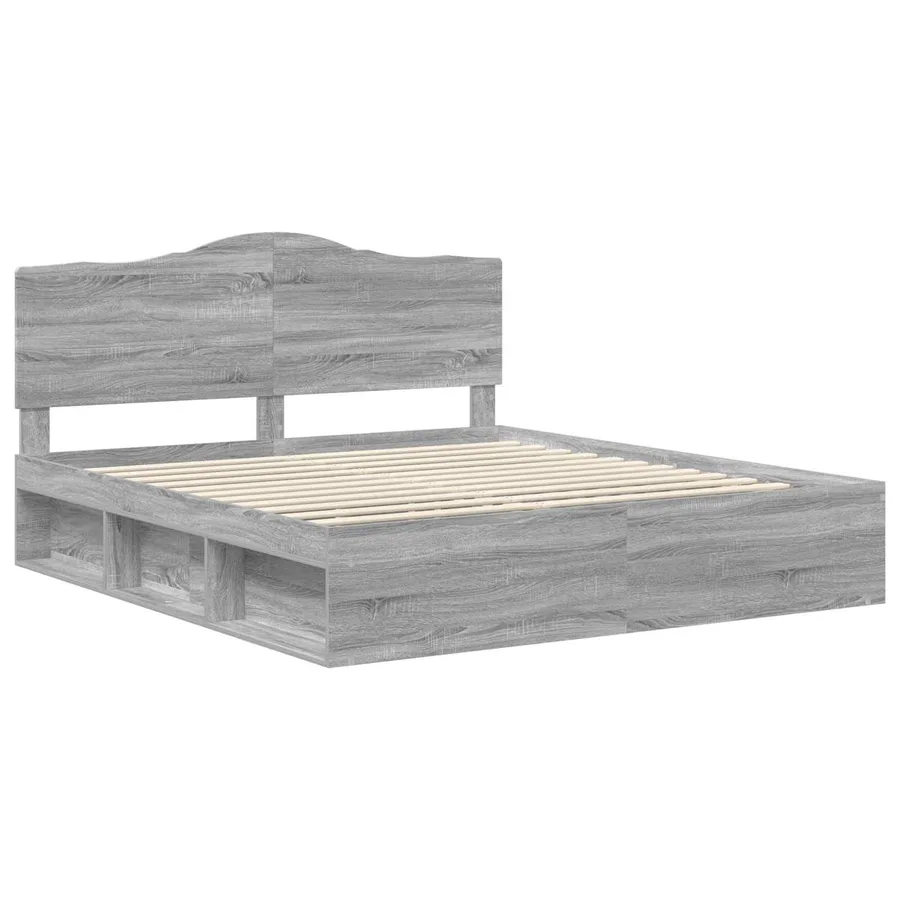 Cadre de lit Gris Sonoma 200 x 200 cm Pin massif - 4