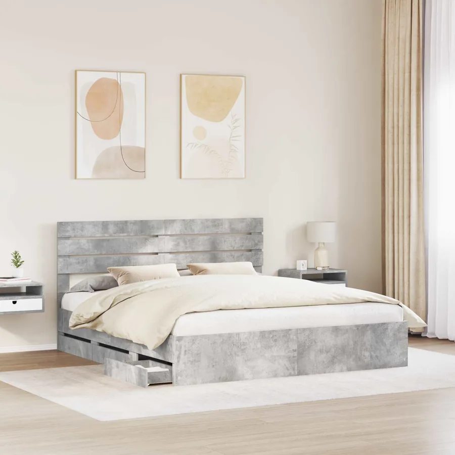 Cadre de lit Gris béton 180 x 200 cm Bois Ingénierie - 3