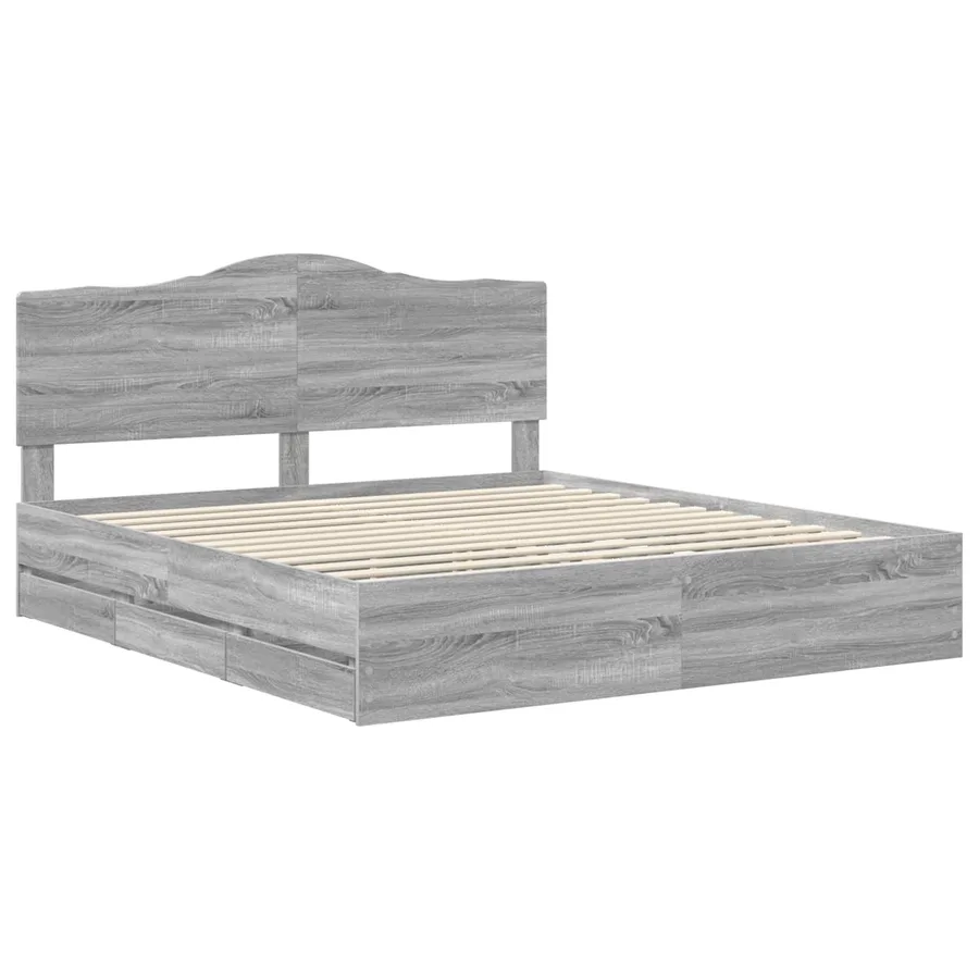 Cadre de lit Sonoma gris 200 x 200 cm Bois Ingénierie - 4