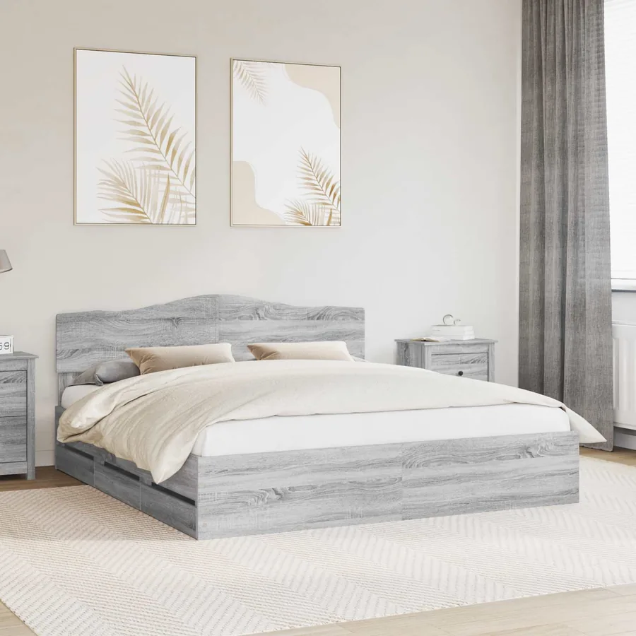 Cadre de lit Gris Sonoma 200 x 200 cm Bois Ingénierie