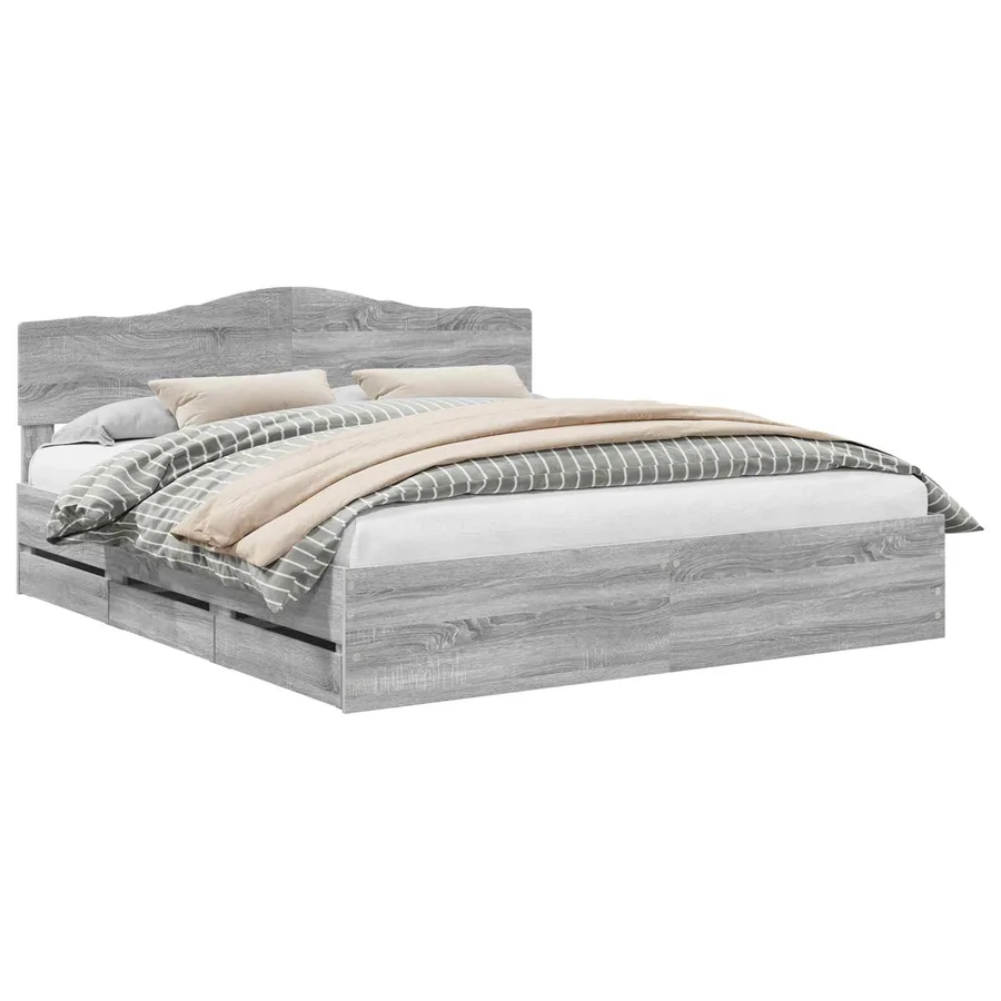 Cadre de lit Gris Sonoma 200 x 200 cm Bois Ingénierie - 2