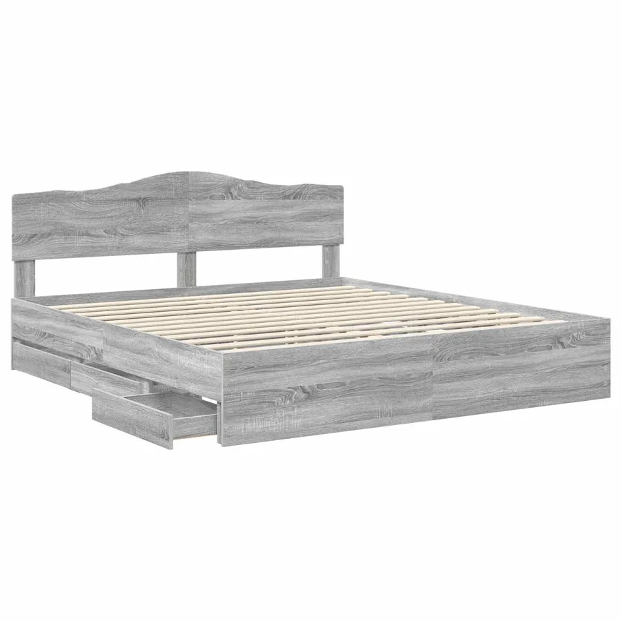 Cadre de lit Gris Sonoma 200 x 200 cm Bois Ingénierie - 5