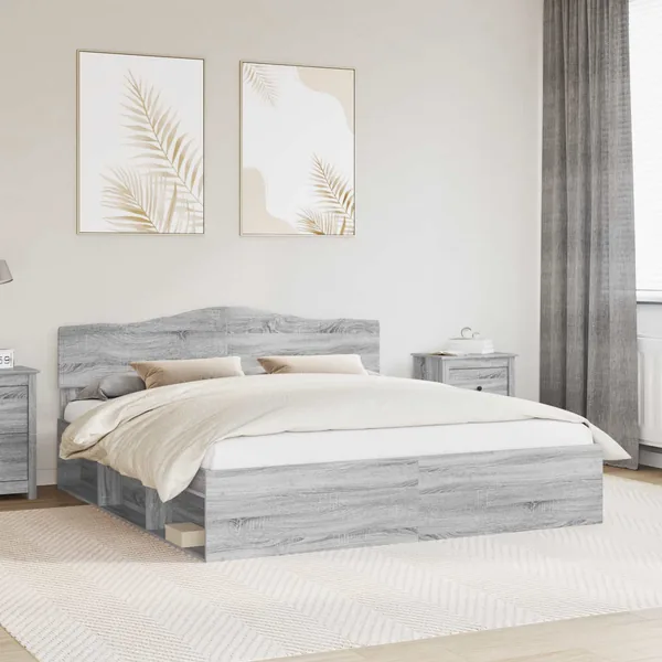 Cadre de lit Gris Sonoma 200 x 200 cm Bois de pin massif