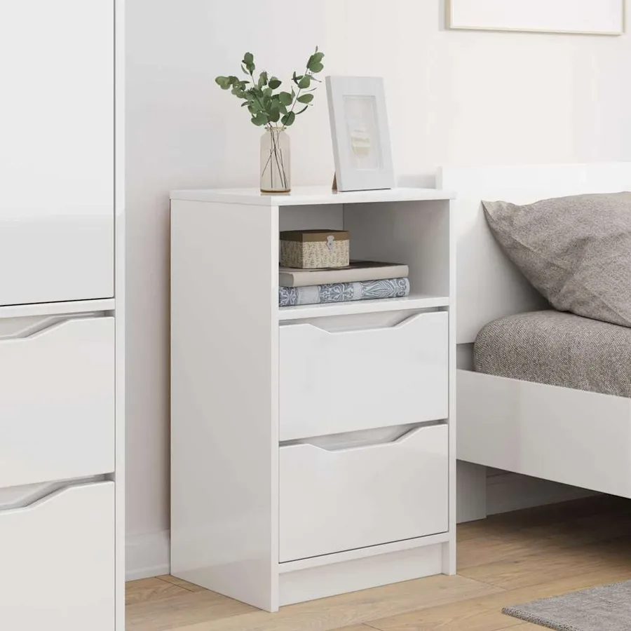 Tables de chevet 2 pcs Blanc brillant 40 x 30 x 467 cm - 4