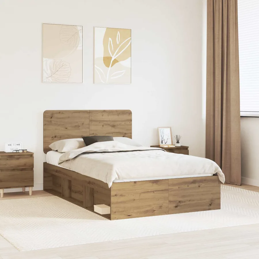 Cadre de lit Chêne artisan 120 x 190 cm Bois de pin massif