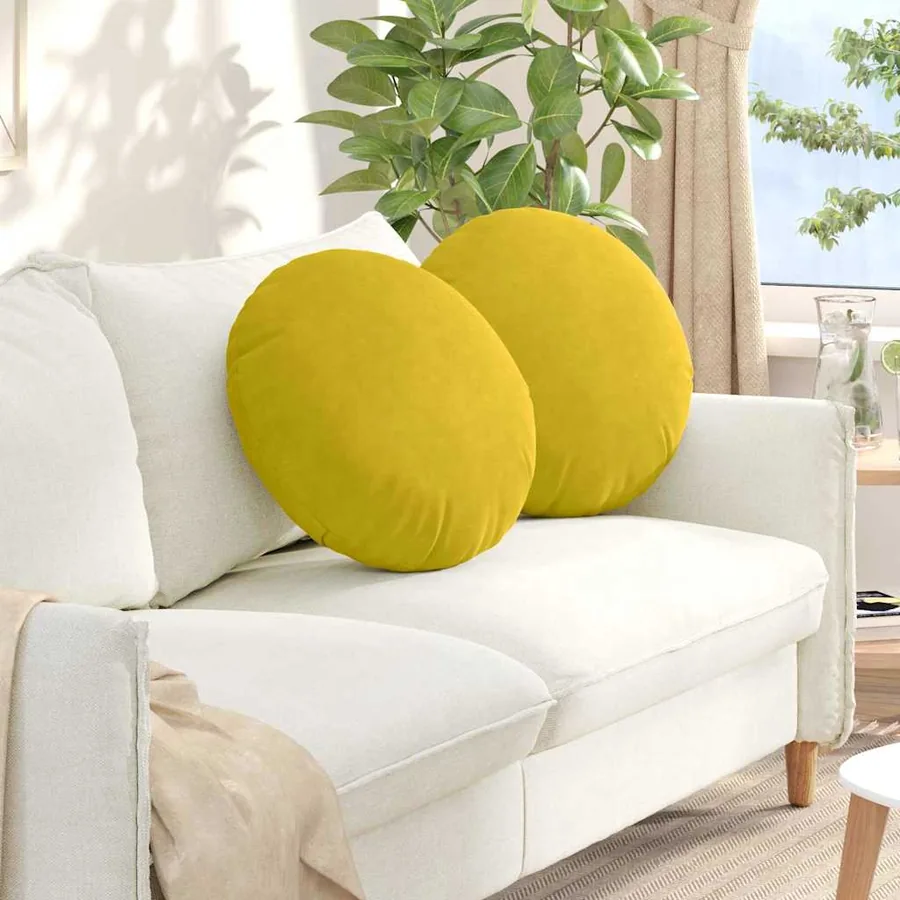 Coussins de siège 2 pcs Jaune Ø50 x 19 cm Velours
