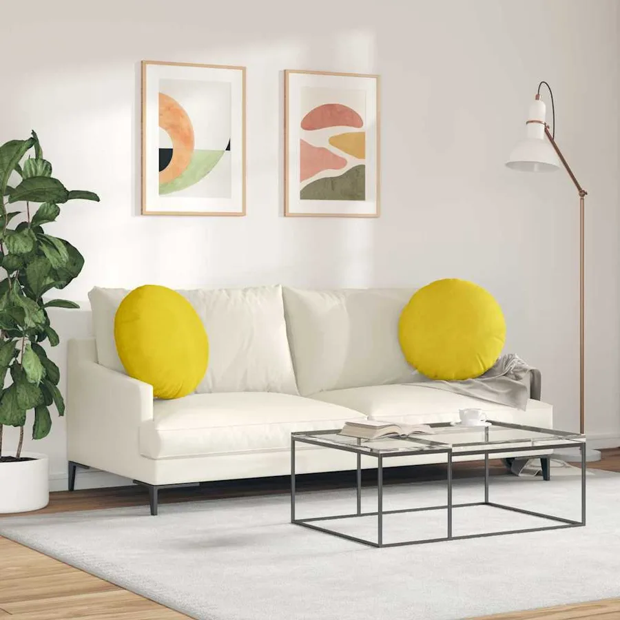 Coussins de siège 2 pcs Jaune Ø50 x 19 cm Velours - 4