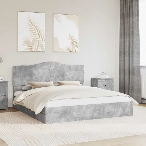 Lit de Rangement Gris béton 200 x 200 cm Bois d'ingénierie