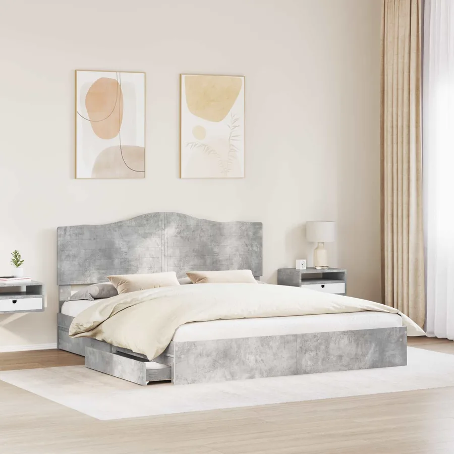 Lit de Rangement Gris béton 200 x 200 cm Bois d'ingénierie - 3