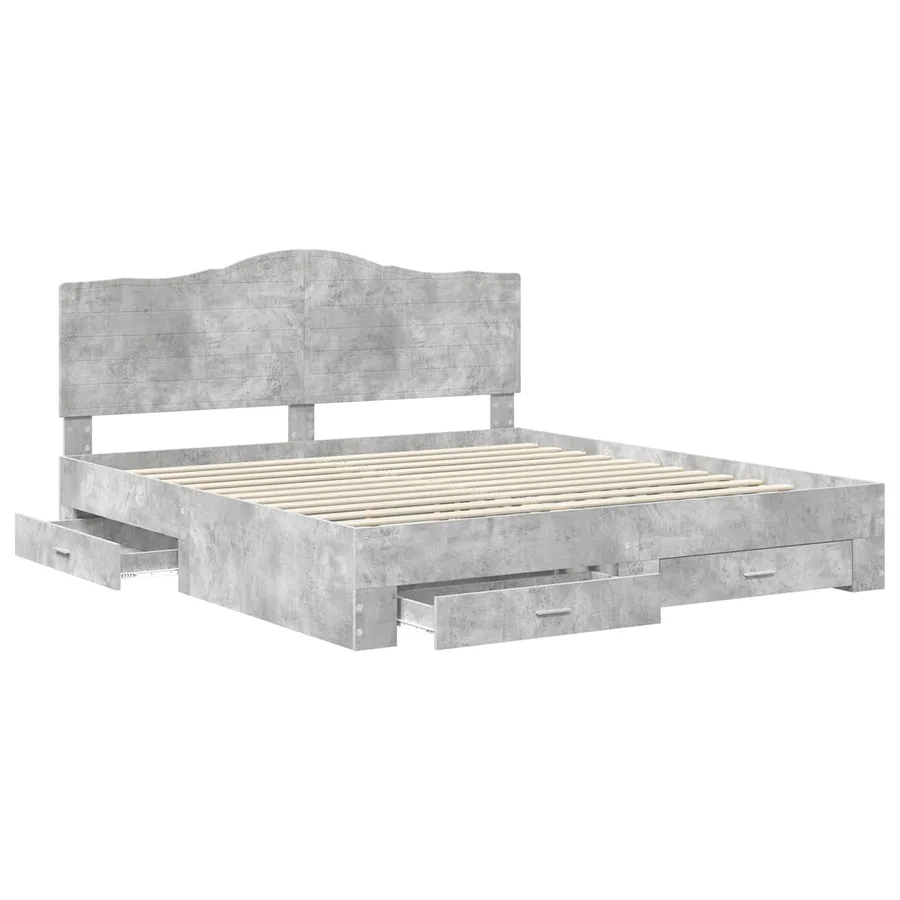 Cadre de lit Gris béton 200 x 200 cm Bois d'ingénierie - 5