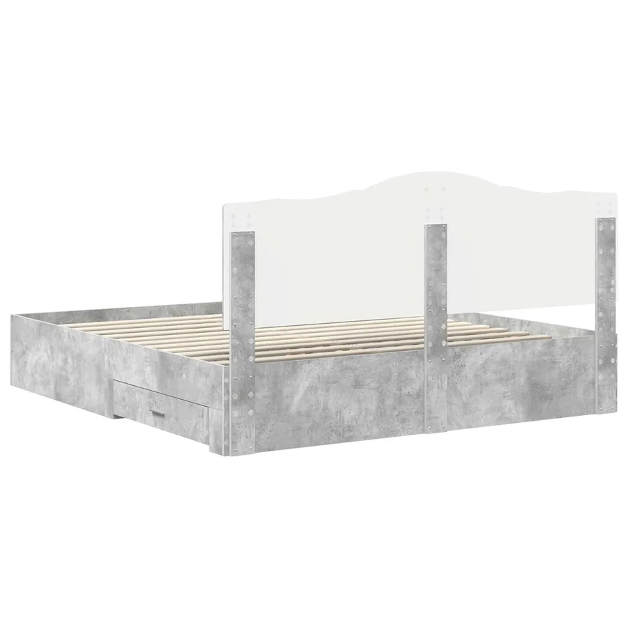 Cadre de lit Gris béton 200 x 200 cm Bois d'ingénierie - 8