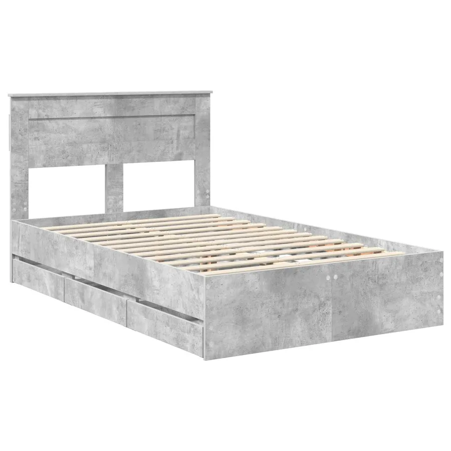 Cadre de lit Gris béton 135 x 190 cm Bois Ingénierie - 4