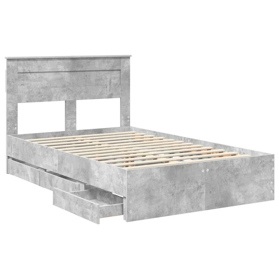 Cadre de lit Gris béton 135 x 190 cm Bois Ingénierie - 5