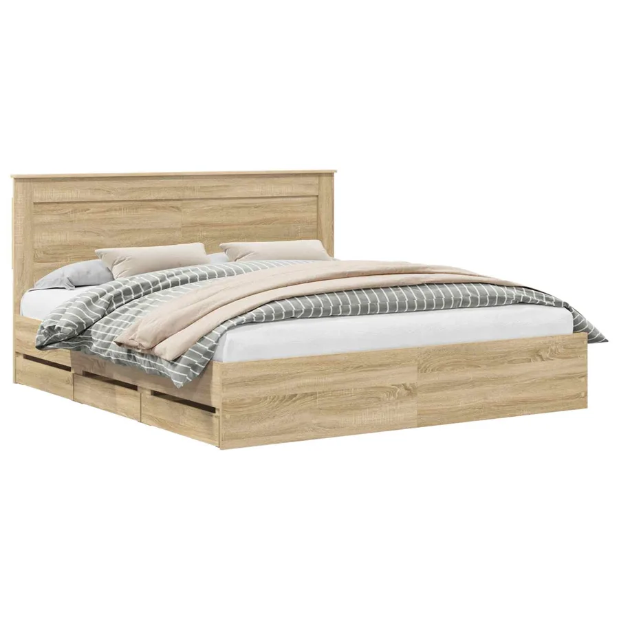 Cadre de lit Chêne Sonoma 200 x 200 cm Bois Ingénierie - 2