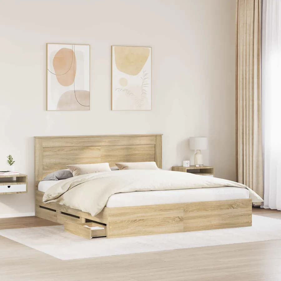 Cadre de lit Chêne Sonoma 200 x 200 cm Bois Ingénierie - 3