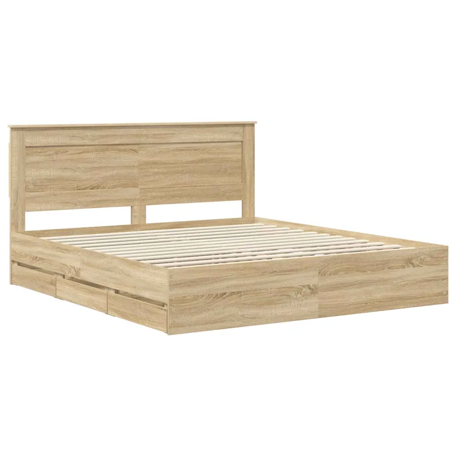 Cadre de lit Chêne Sonoma 200 x 200 cm Bois Ingénierie - 4
