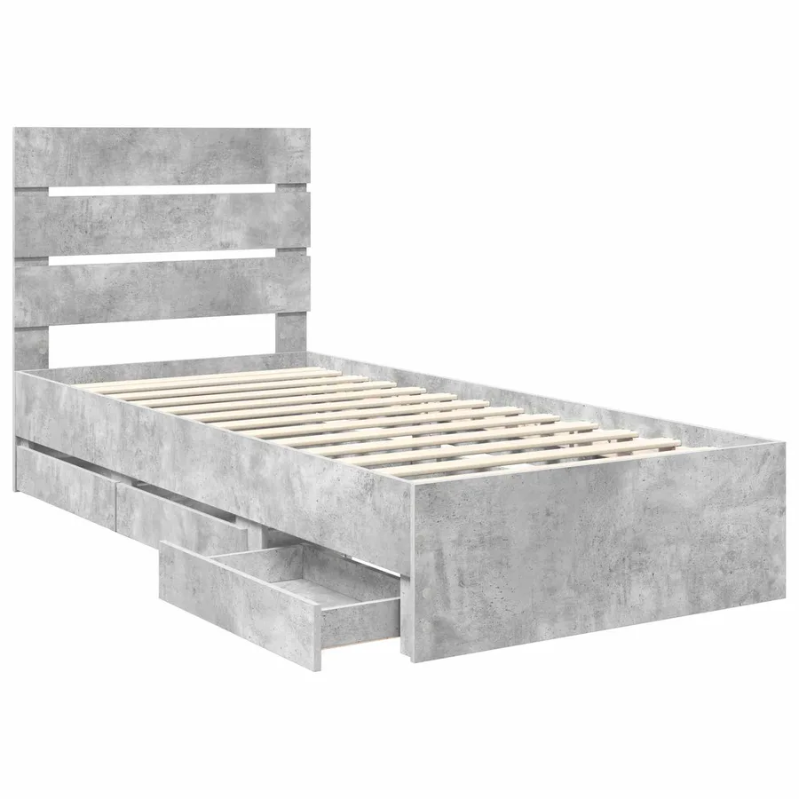 Cadre de lit avec tiroir Gris béton 90 x 190 cm Bois Ingénierie - 5