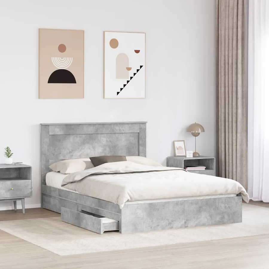 Lit de Rangement Gris béton 150 x 200 cm Bois d'ingénierie - 3