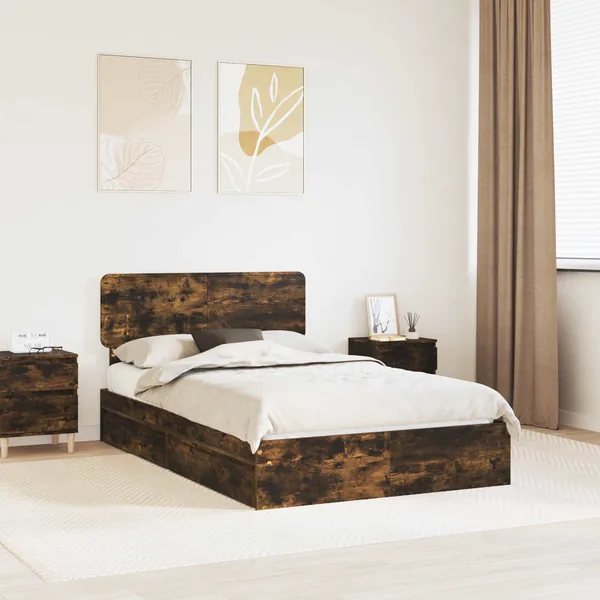 Lit de Rangement Chêne fumé 120 x 190 cm Bois d'ingénierie