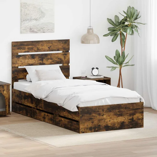 Cadre de lit avec tiroir Chêne fumé 75 x 190 cm Bois Ingénierie