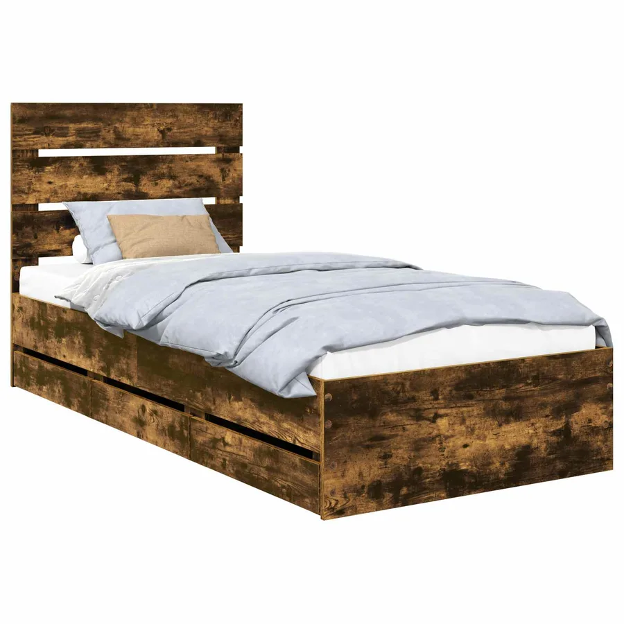 Cadre de lit avec tiroir Chêne fumé 75 x 190 cm Bois Ingénierie - 2