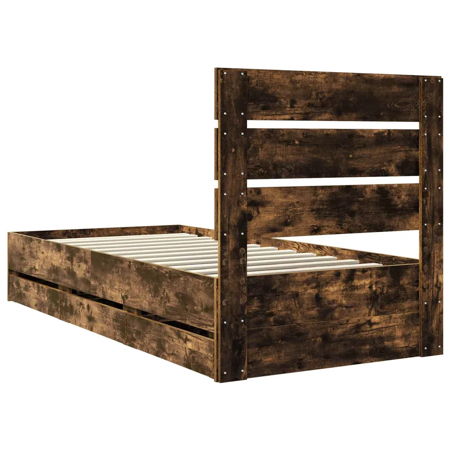Cadre de lit avec tiroir Chêne fumé 75 x 190 cm Bois Ingénierie - 8