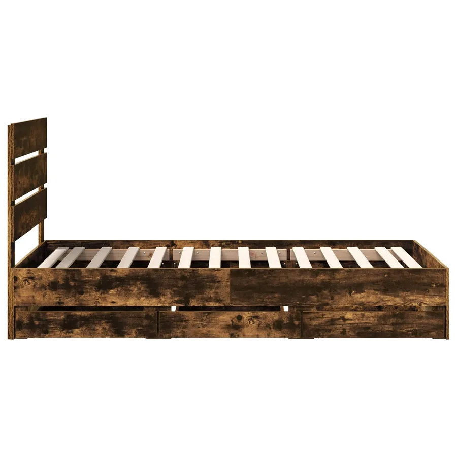 Cadre de lit avec tiroir Chêne fumé 75 x 190 cm Bois Ingénierie - 9