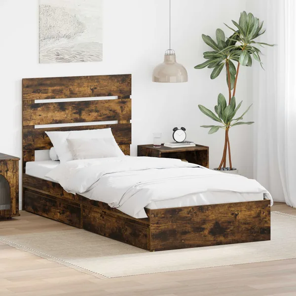 Lit de Rangement Chêne fumé 70 x 190 cm Bois d'ingénierie