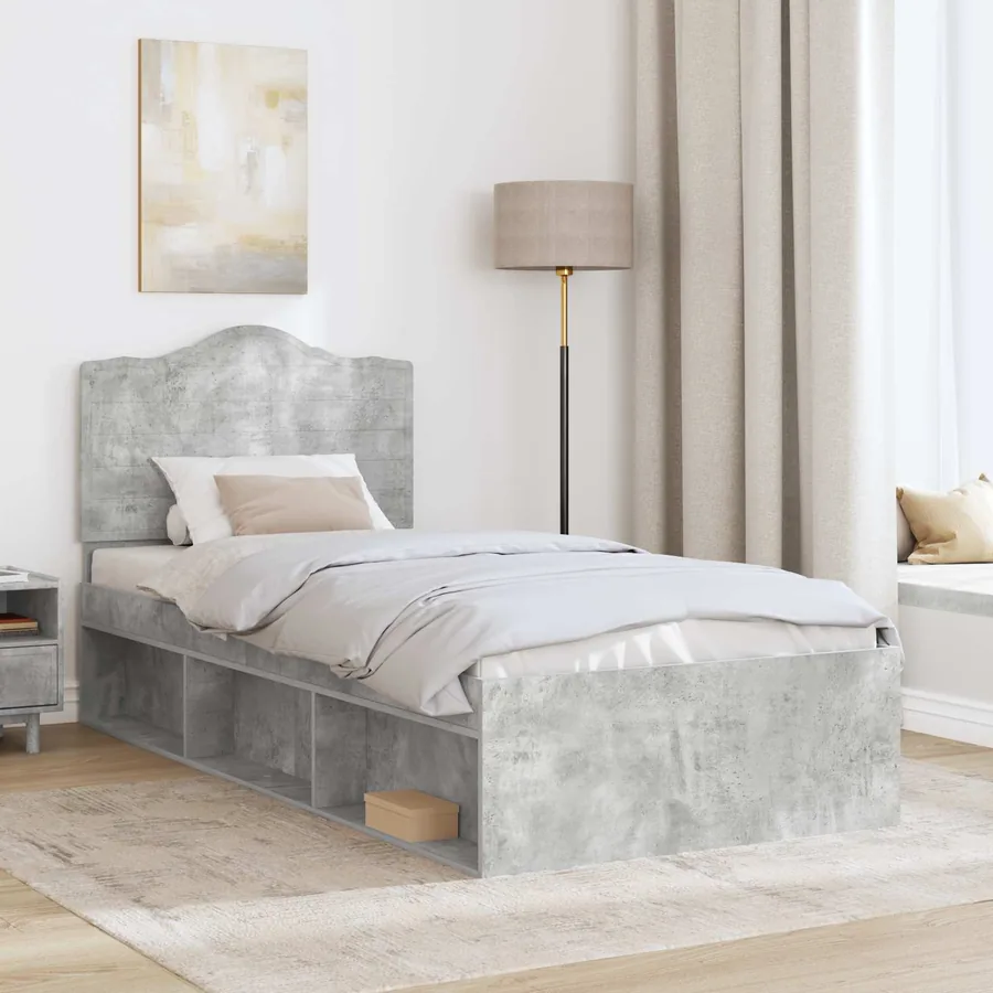 Cadre de lit Gris Béton 100 x 200 cm Pin massif