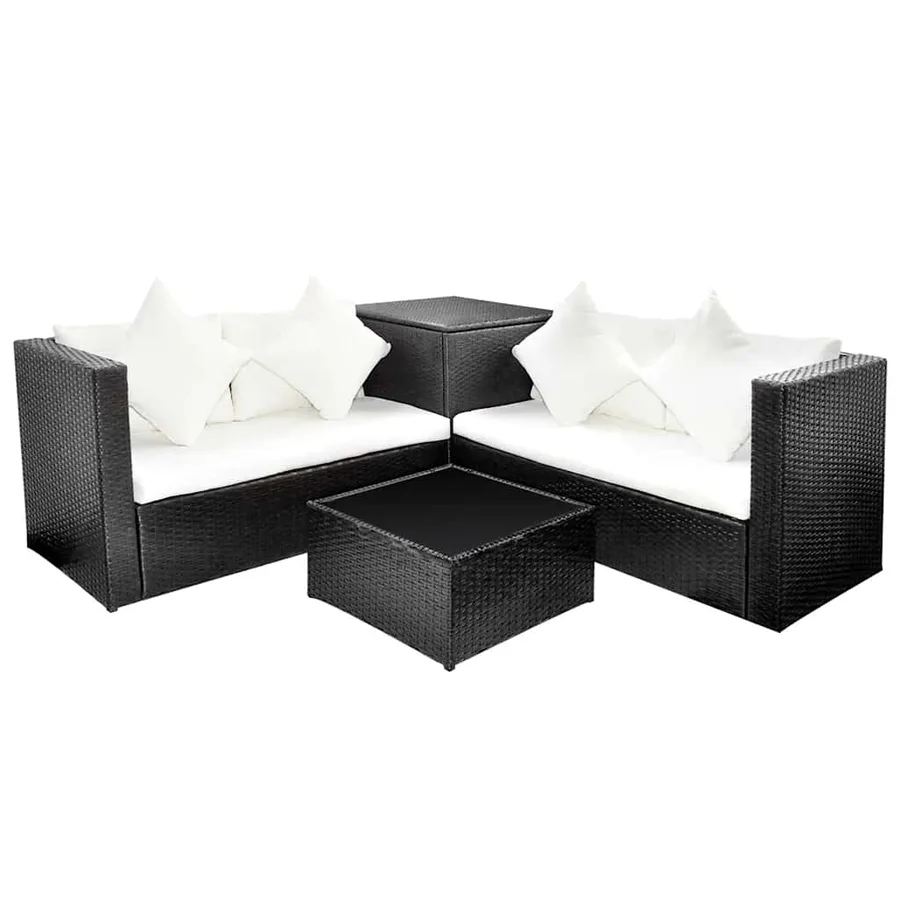 Salon de jardin 4 pcs avec coussins Résine tressée Noir - 2