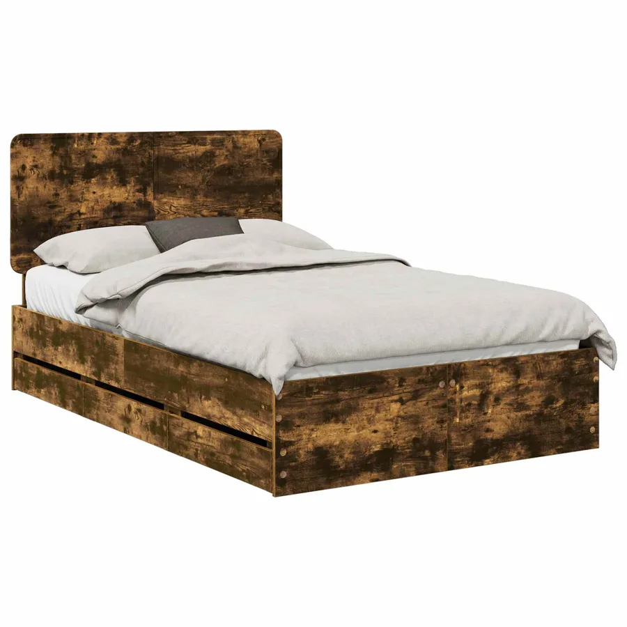 Cadre de lit Chêne fumé 135 x 190 cm Bois Ingénierie - 2