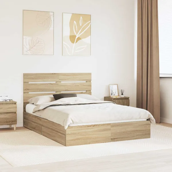 Lit de Rangement Chêne Sonoma 160 x 200 cm Bois d'ingénierie
