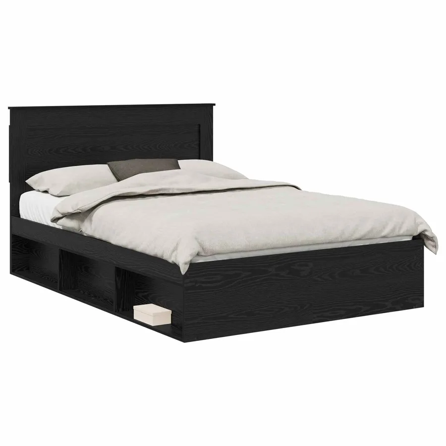 Cadre de lit avec tête de lit Noir 140 x 190 cm Pin massif - 2
