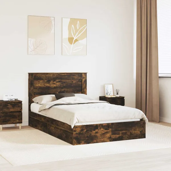 Lit de Rangement Chêne fumé 120 x 200 cm Bois d'ingénierie
