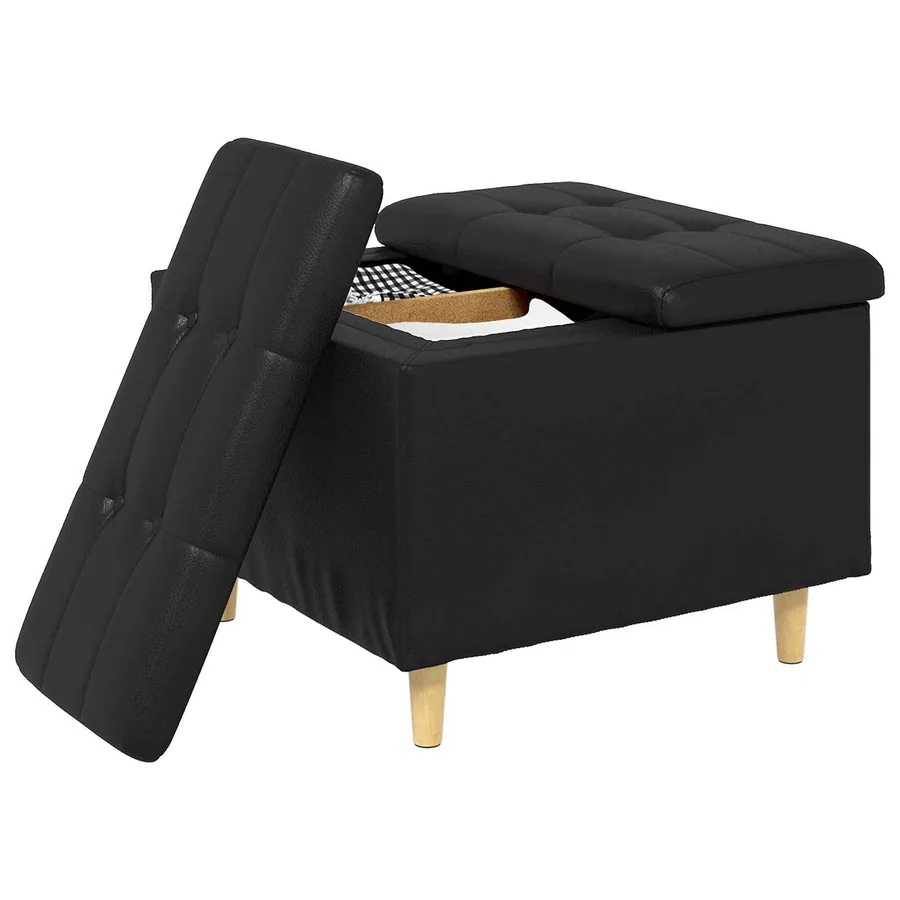 Pouf de rangement avec coussin Noir 60 x 60 x 45 cm Simili cuir - 3