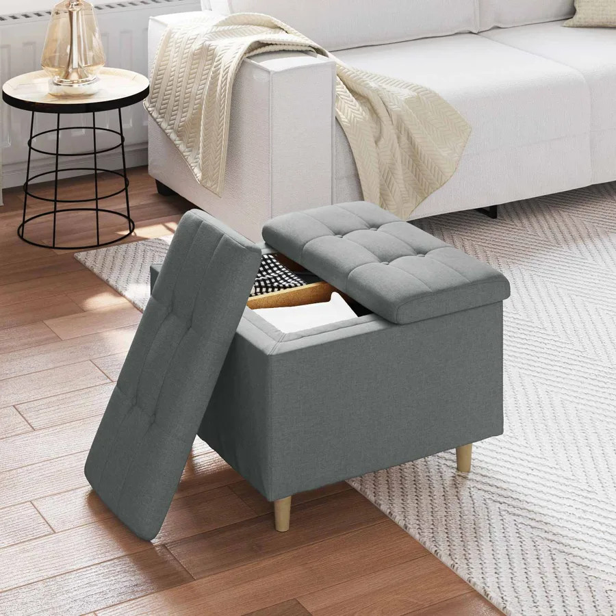 Pouf de rangement avec coussin Gris foncé 60 x 60 x 45 cm tissu - 4