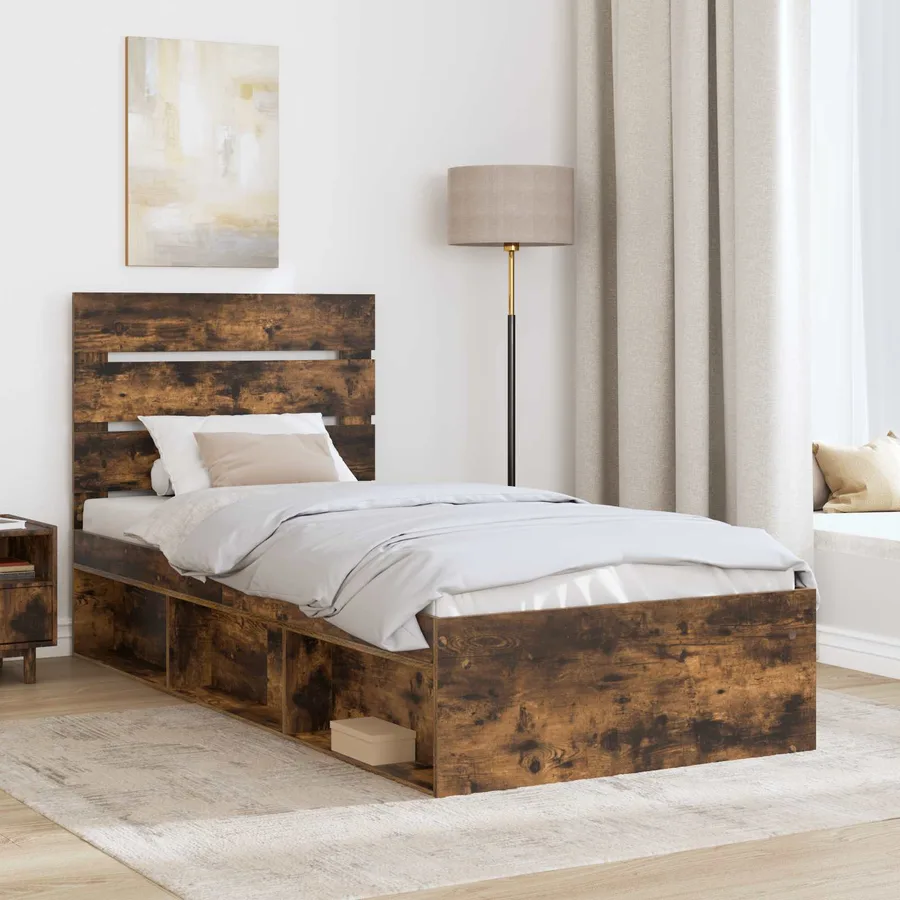 Cadre de lit Chêne fumé 90 x 190 cm Bois de pin massif - 3