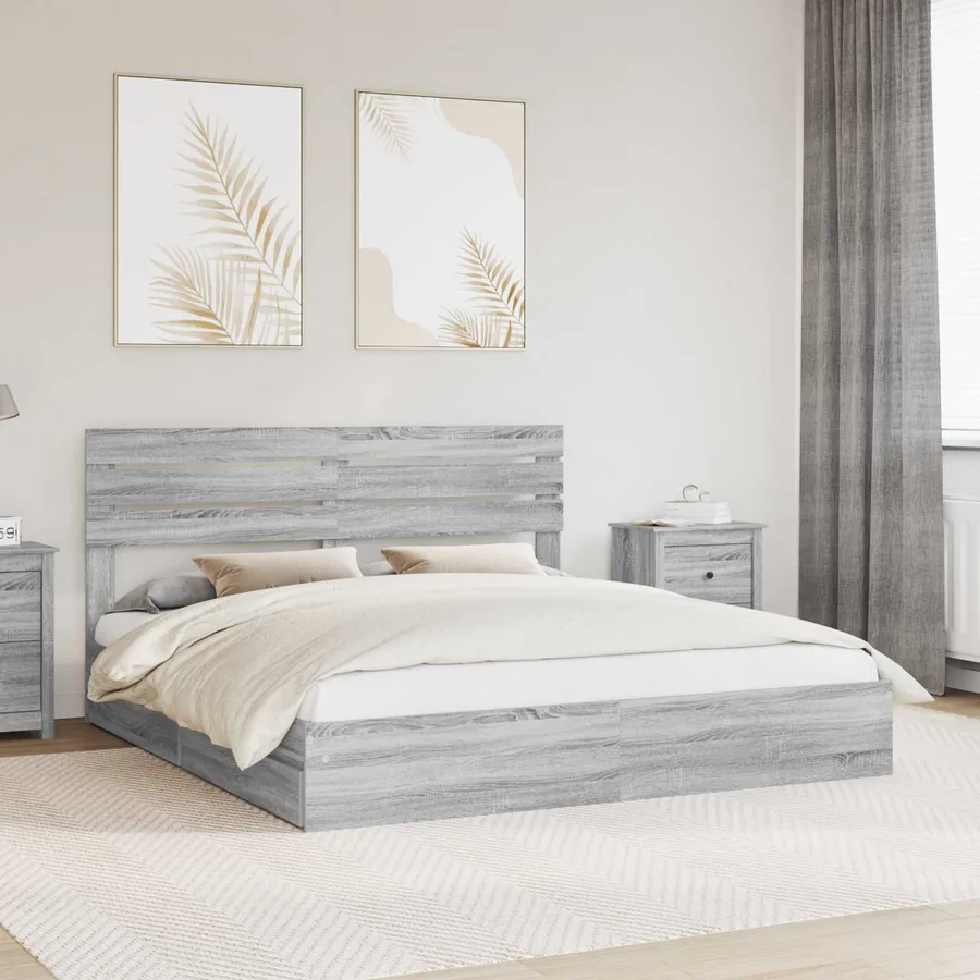 Lit de Rangement Gris Sonoma 200 x 200 cm Bois d'ingénierie