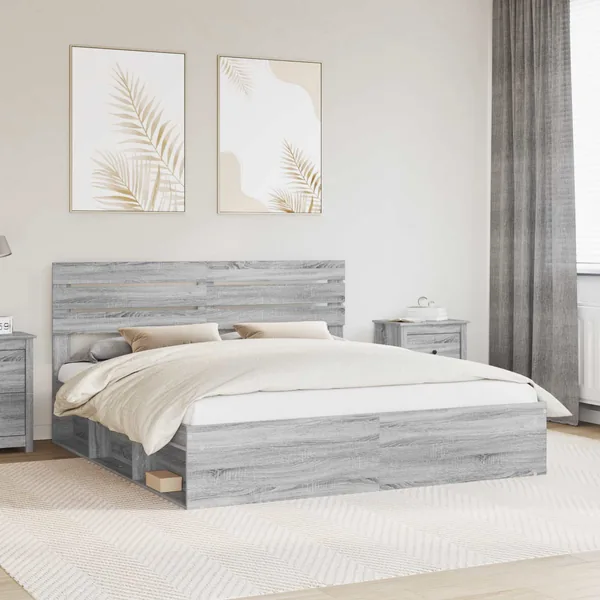 Cadre de lit Gris Sonoma 200 x 200 cm Pin massif