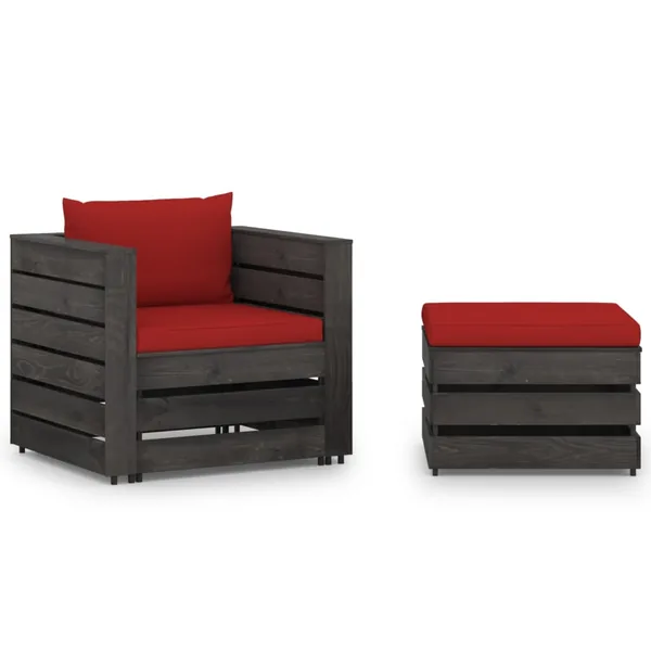 Salon de jardin 2 pcs avec coussins Bois imprégné de gris